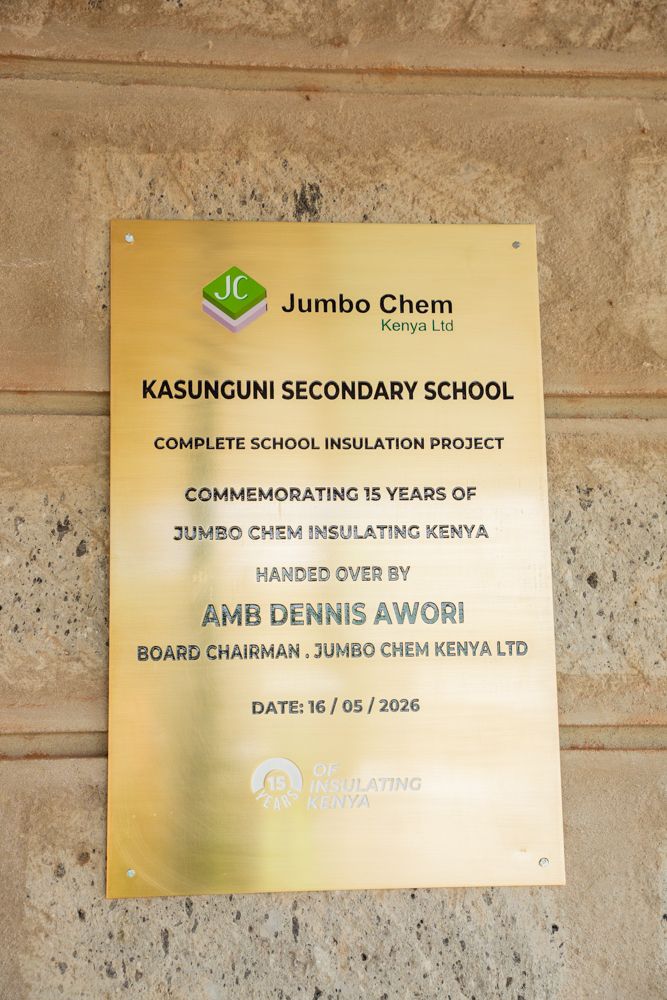 Handover plaque for the Kasunguni Secondary School insulation project